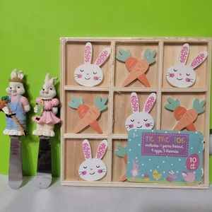 Boston Warehouse Pair of Easter Bunny Spreaders & Wood Easter Theme Tic Tac Toe
